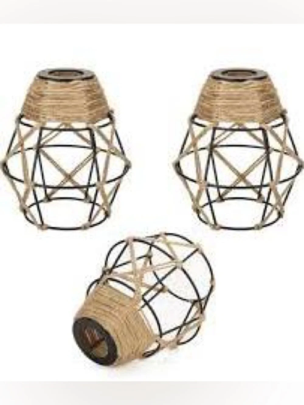 Natural Jute Rope & Black Metal Decorative Lantern